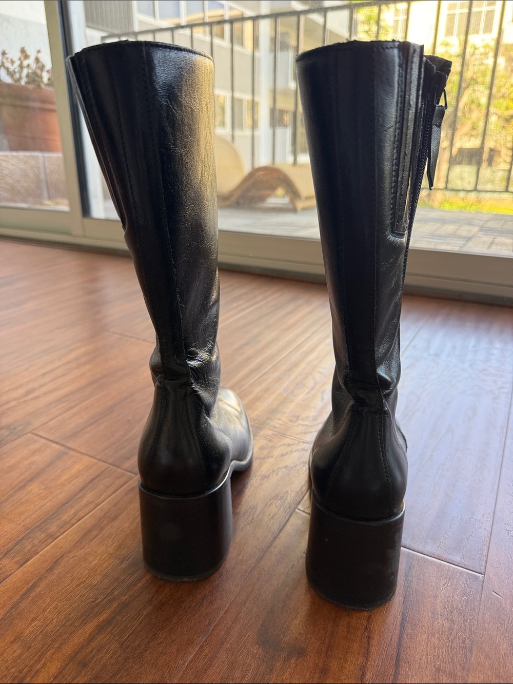 Vibram Black Leather Mid-Calf Block Heel Boots - Picture 3 of 4
